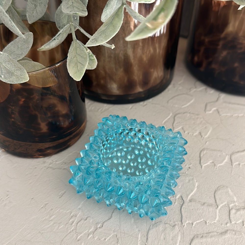 Vintage Turquoise Hobnail Glass Tealight Holder
